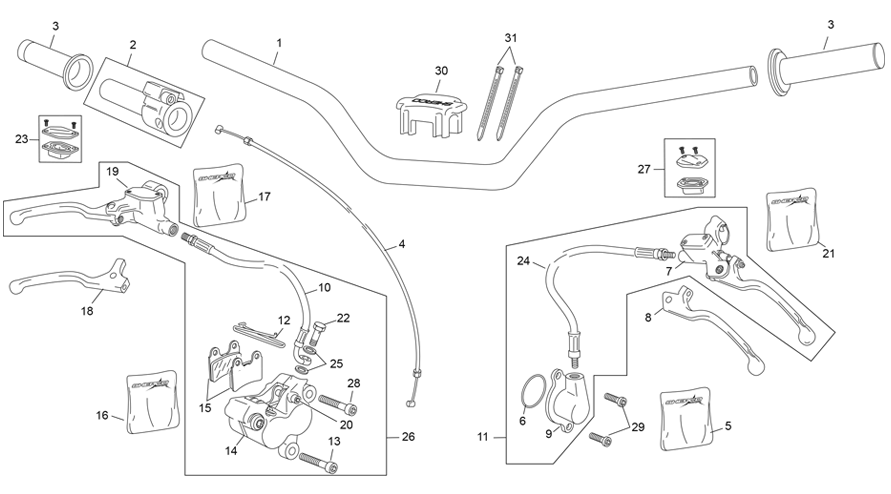 vue éclatée guidon - sherco 125 st-access homolo 2025