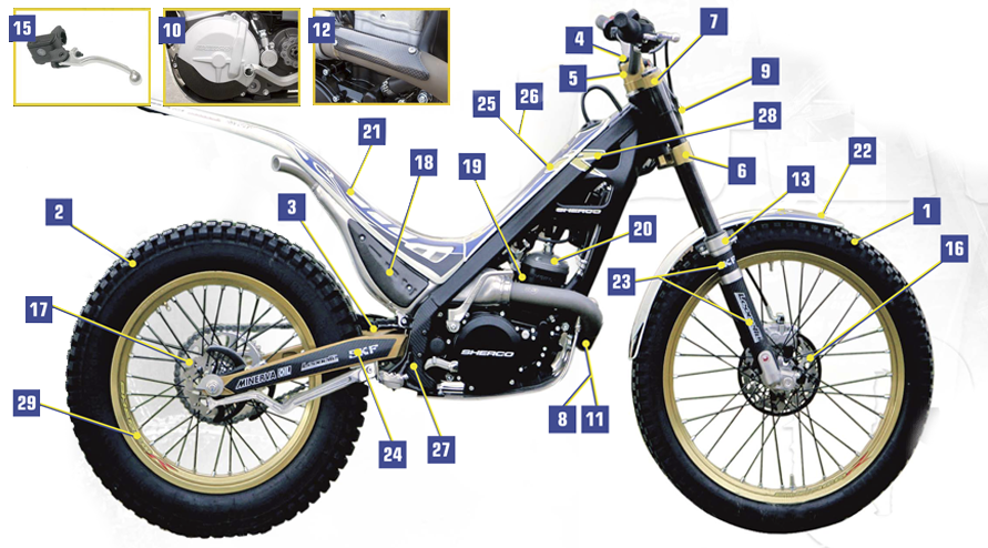 vue éclatée pièces de rechange - sherco moto sherco trial 3.2 4t h racing 09 2009