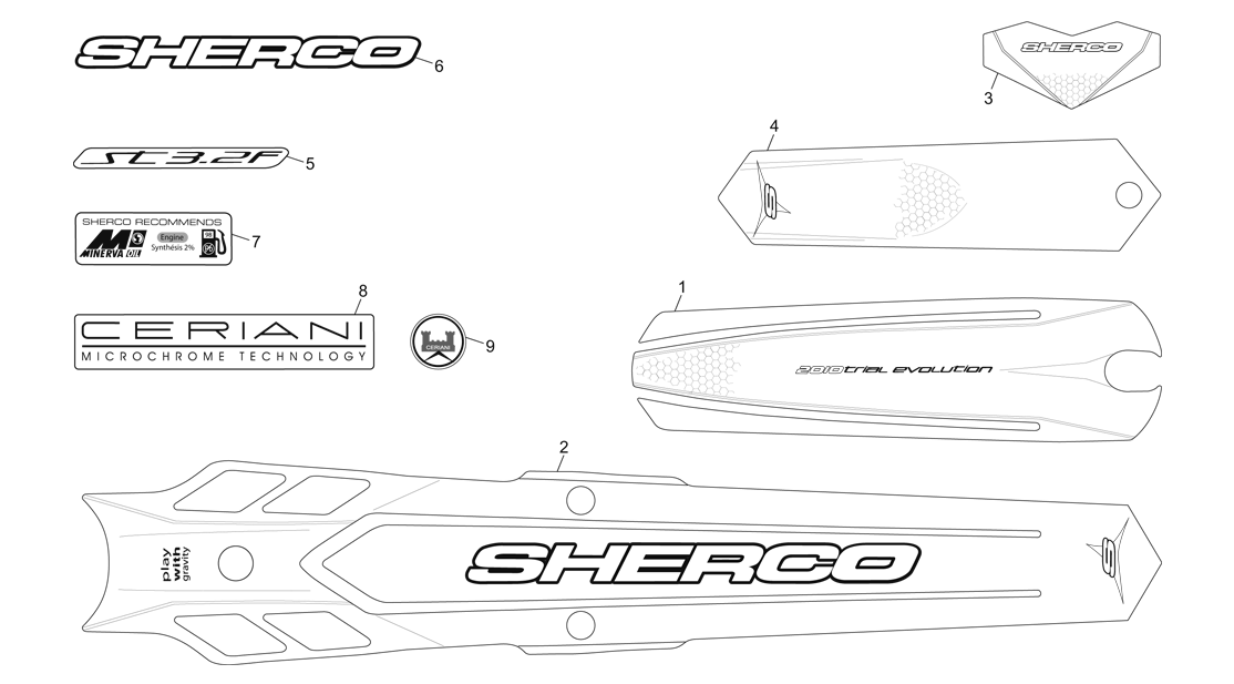 vue éclatée adhésifs - sherco moto sherco 3.2 comp 2010
