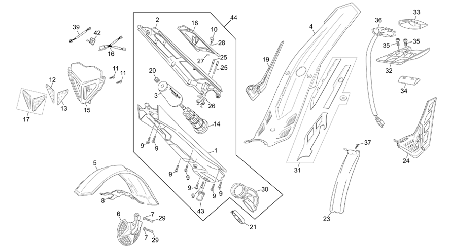 vue éclatée plastiques - sherco moto sherco 3.0 comp cabestany 2013