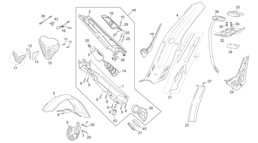 vue éclatée plastiques - sherco moto sherco 3.0 homol 2014