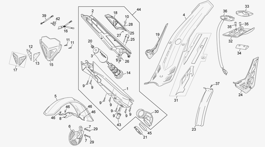 vue éclatée plastiques - sherco moto sherco 3.0 compt factory 2014