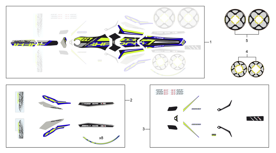 vue éclatée adhésifs - sherco moto sherco 3.0 homol factory 2017
