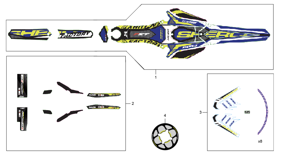 vue éclatée adhésifs - sherco moto sherco 3.0 factory 2018