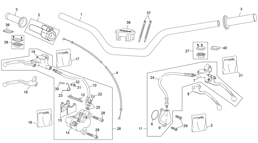 vue éclatée guidon - sherco moto sherco 3.0 factory 20ème anniversaire 2019