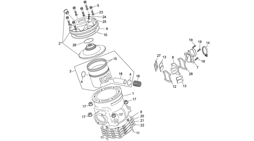 vue éclatée cylindre - sherco moto sherco 3.0 factory homologated fajardo 2020