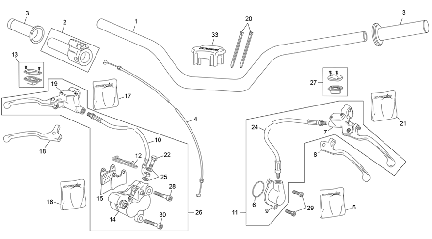vue éclatée guidon avec système braktec - sherco moto sherco 3.0 racing 2021