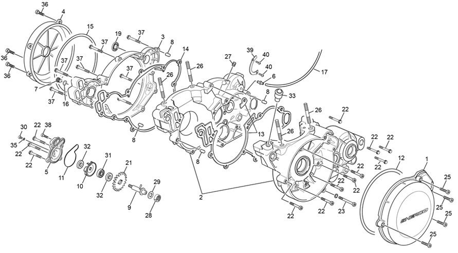 vue éclatée groupe carters - sherco moto sherco 3.0 racing 2021