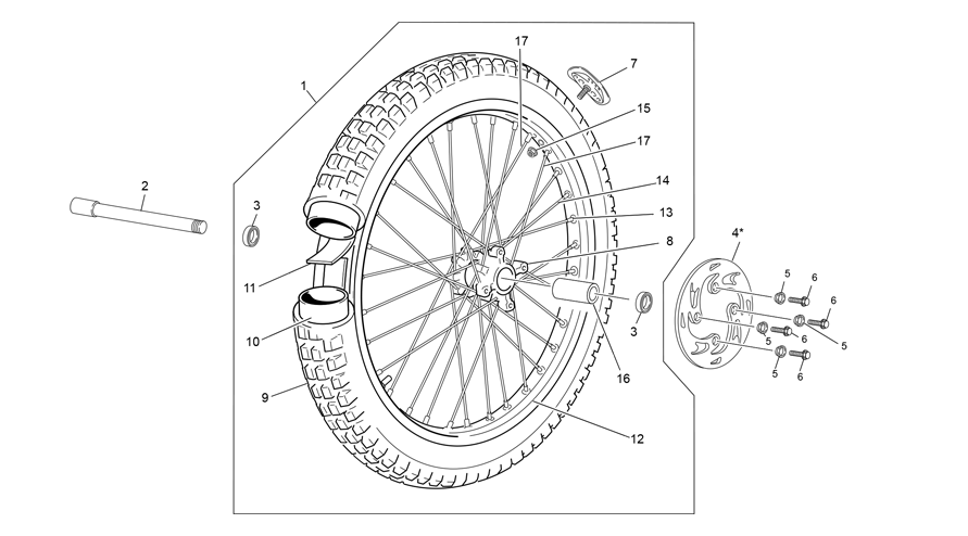 vue éclatée roue avant - sherco moto sherco 3.0 factory 2021
