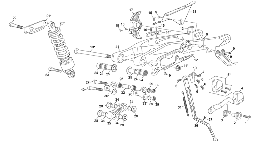vue éclatée amortisseur - bras oscillant - sherco 300 st-r racing 2023