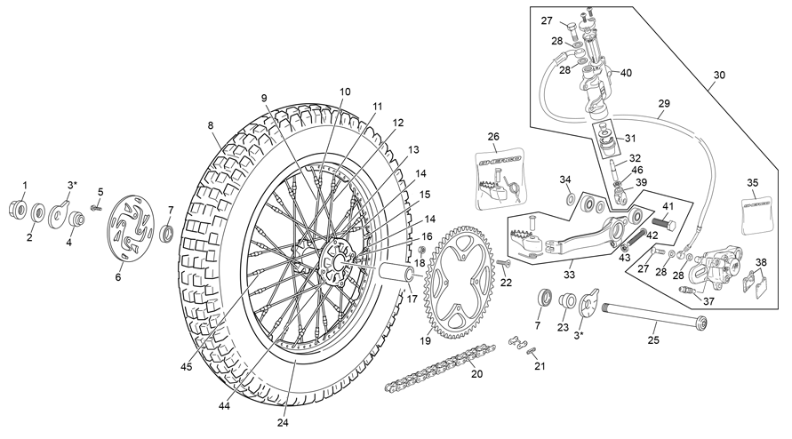 vue éclatée roue arrière - sherco 300 st-r racing 2024