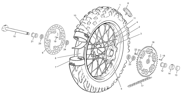 vue éclatée roue arrière - sherco moto sherco enduro 450 2004