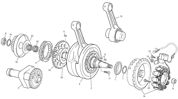 vue éclatée vilebrequin assemblé - sherco moto sherco enduro 450 2004