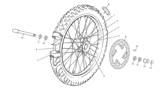 vue éclatée roue avant - sherco moto sherco enduro 450 2004