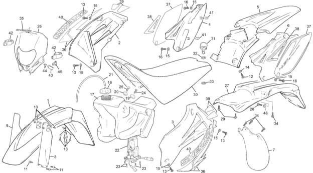 vue éclatée plastiques - sherco moto sherco enduro 450 2004