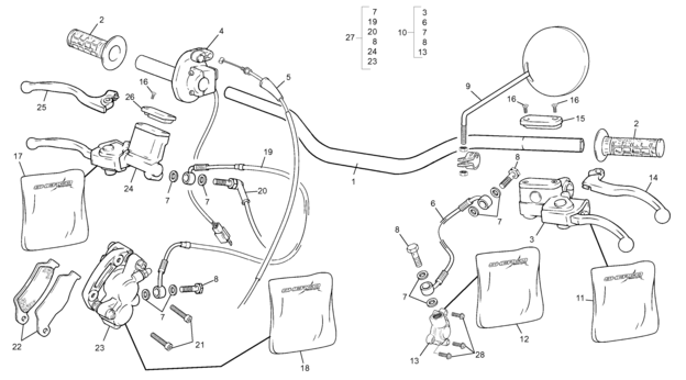 vue éclatée guidon - sherco moto sherco enduro 450 2004