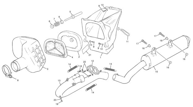 vue éclatée boite à air - echappement - sherco moto sherco enduro 450 05 2005