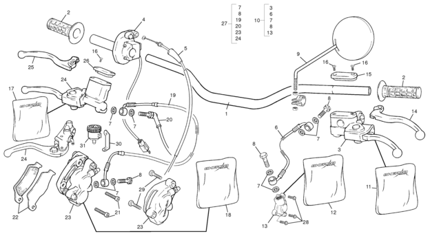 vue éclatée guidon - sherco moto sherco enduro 450 05 2005