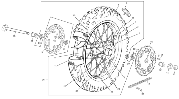 vue éclatée roue arrière - sherco moto sherco enduro 450 06 2006
