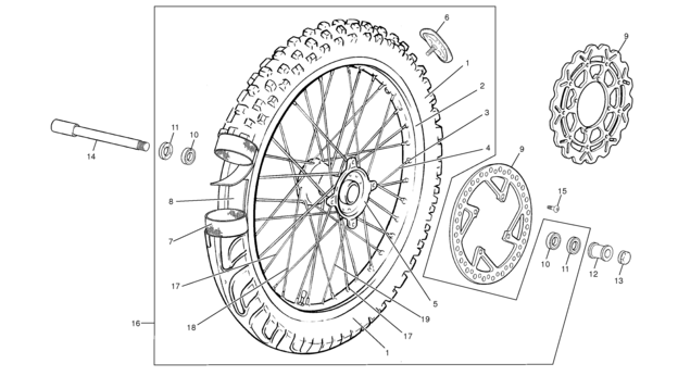 vue éclatée roue avant - sherco moto sherco enduro 450 06 2006