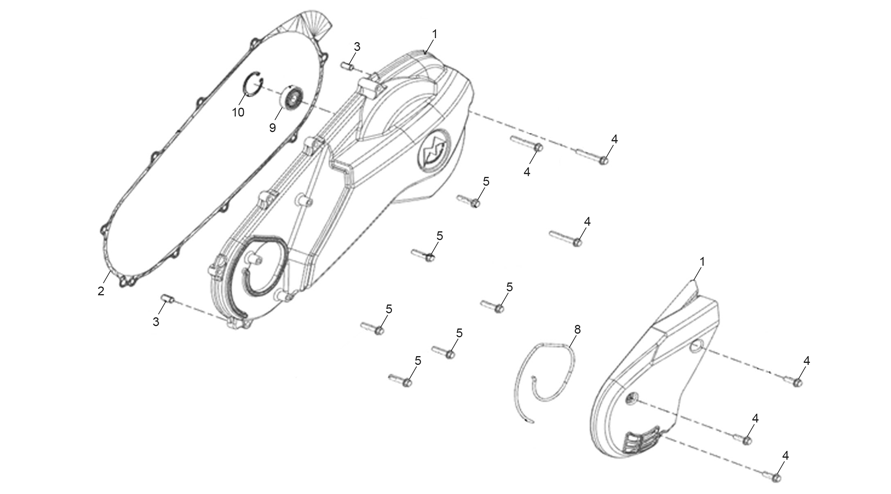 vue éclatée transmission cover - sherco 125 scorpa factory nardo grey 2026