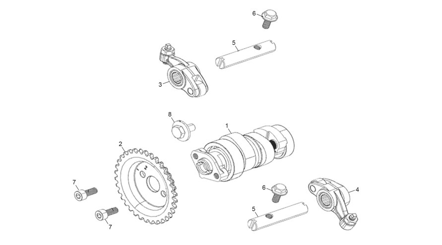 vue éclatée camshaft assembly - sherco 125 scorpa factory nardo grey 2026