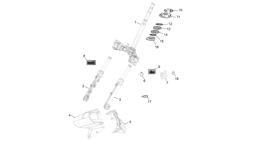 vue éclatée fork - sherco 125 scorpa factory nardo grey 2026