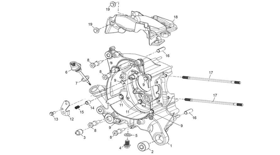 vue éclatée right crankcase assembly - sherco 125 scorpa factory nardo grey 2026