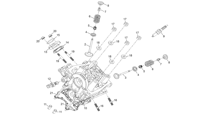 vue éclatée cylinder head - sherco 125 scorpa factory nardo grey 2026