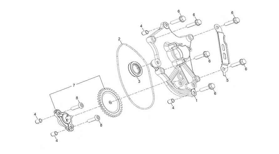 vue éclatée oil pump assembly - sherco 125 scorpa factory nardo grey 2026