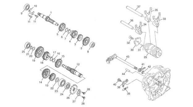 vue éclatée transmission - sherco moto sherco 125 city end 2008