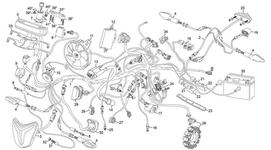 vue éclatée faisceau électrique - sherco 125 hrd se factory rs 2023