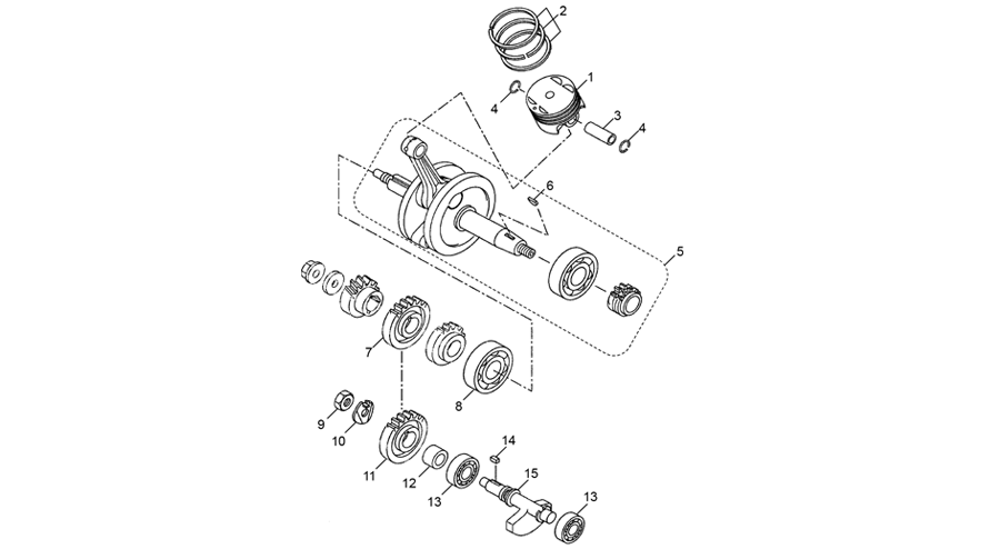 vue éclatée vilebrequin assemblé - sherco 125 hrd se factory rs 2025
