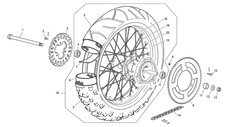 vue éclatée roue arrière - sherco 125 hrd se factory rs 2025
