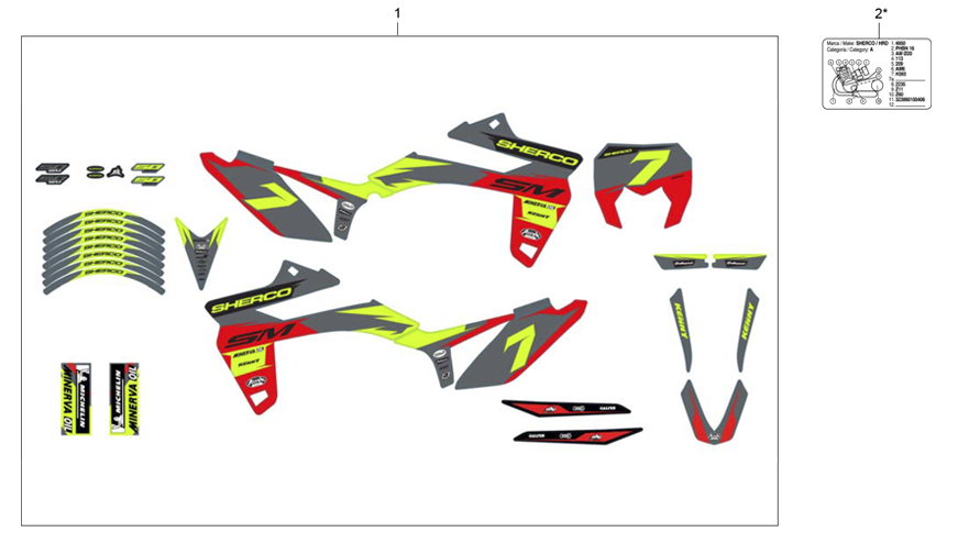 vue éclatée adhésif red one - sherco 50 hrd sm red one r 2020