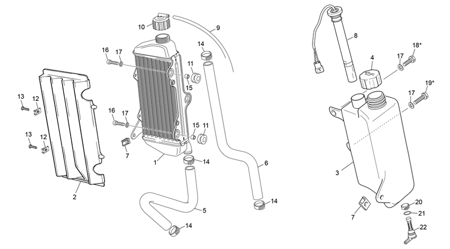 vue éclatée radiateur - sherco 50 hrd sm red one r 2020