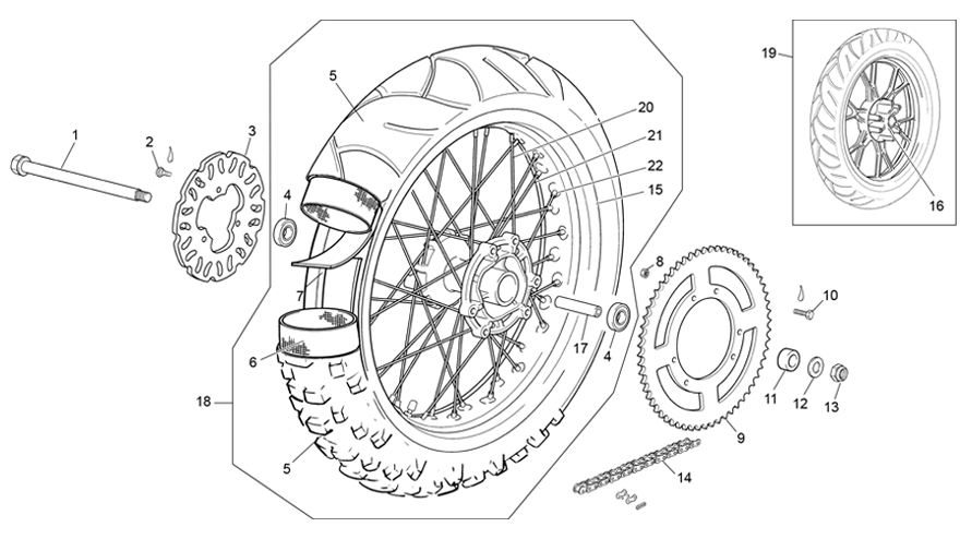 vue éclatée roue arrière - sherco 50 hrd sm red one r 2021