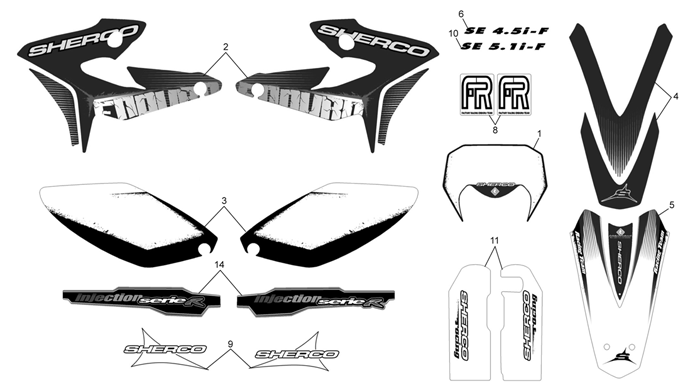 vue éclatée adhésifs - sherco moto sherco enduro 510 11 2011