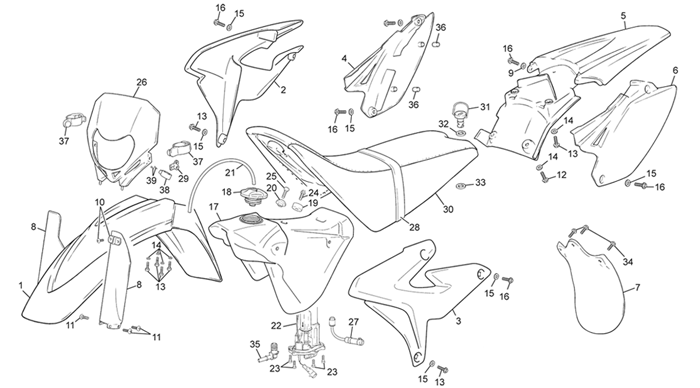 vue éclatée plastiques - sherco moto sherco enduro 510 11 2011