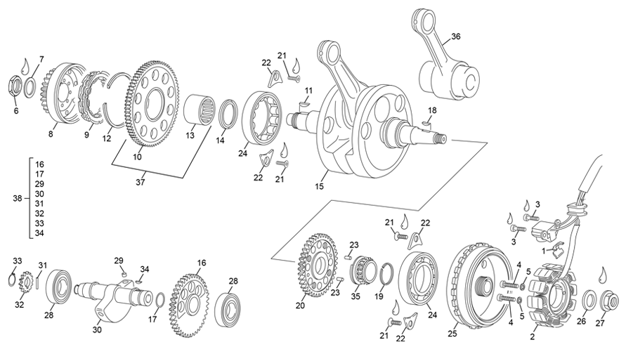 vue éclatée vilebrequin assemblé - sherco 500 sef-r factory 2020