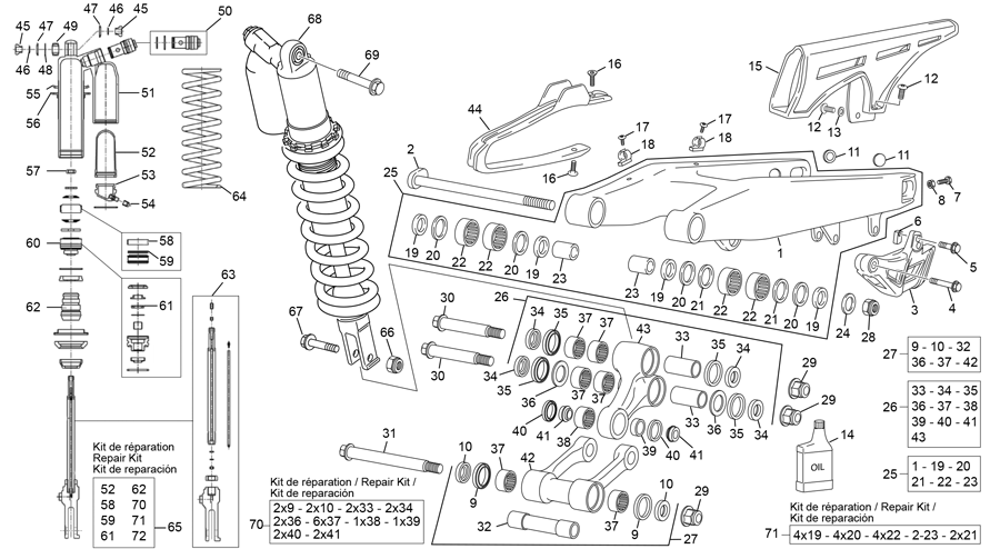 vue éclatée amortisseur - bras oscillant - sherco 500 sef-r factory homol 2020