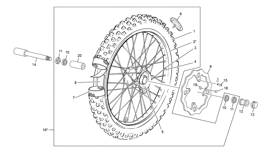 vue éclatée roue avant - sherco 500 sef-r factory 2021