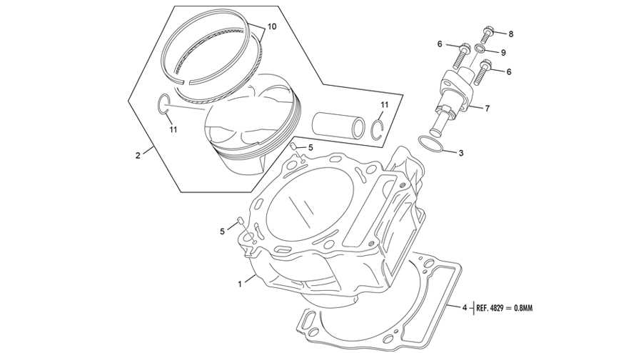 vue éclatée cylindre - sherco 500 smh factory plus 2021