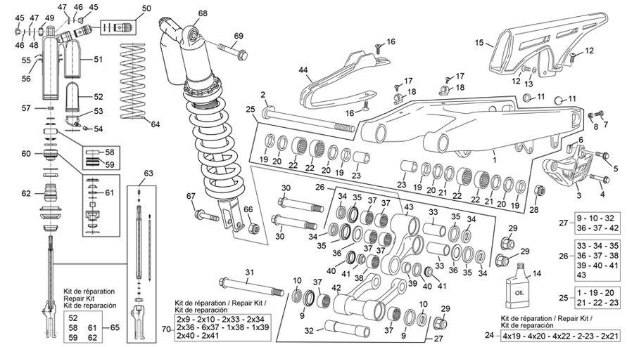 vue éclatée amortisseur - bras oscillant - sherco 500 smh factory plus 2021