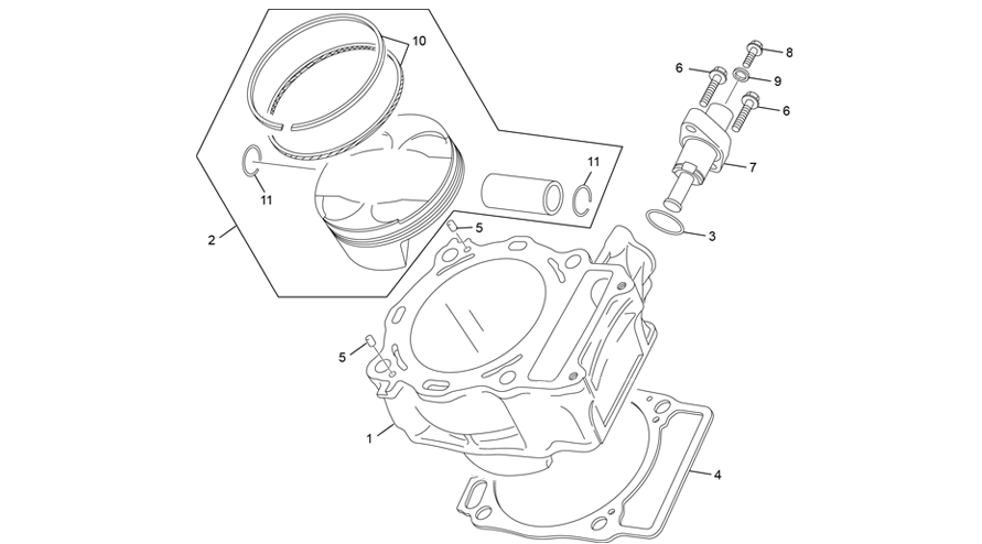 vue éclatée cylindre - sherco 500 smh factory 2021