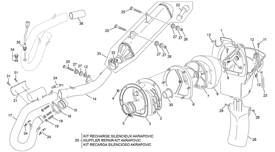 vue éclatée boite à air - echappement - sherco 500 smh factory 2021