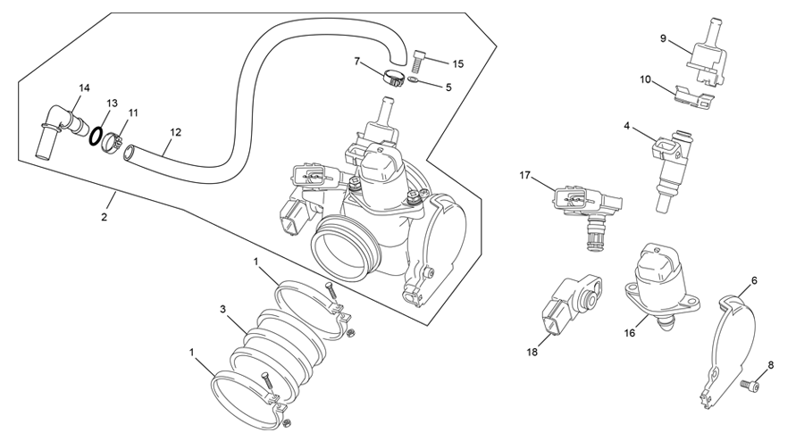 vue éclatée corps d'injection - sherco 500 smh factory 2021