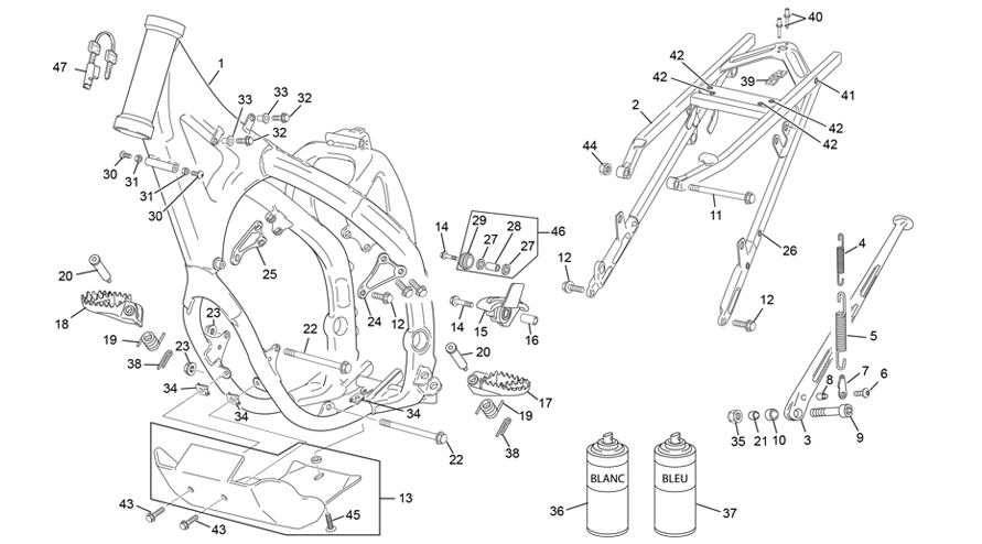 vue éclatée cadre - sherco 500 sef-f 4t factory 2023