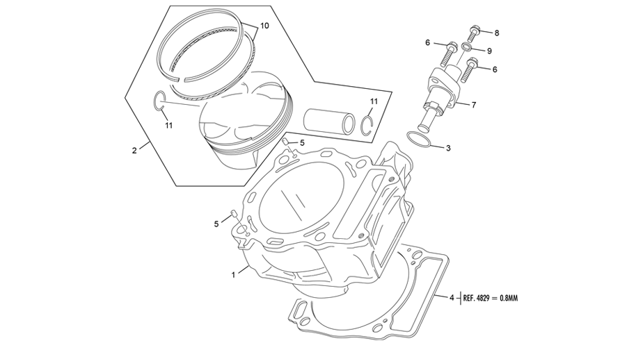 vue éclatée cylindre - sherco 500 smf-f 4t factory homol 2023