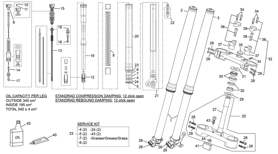 vue éclatée fourche - sherco 500 smf-f 4t factory homol 2023